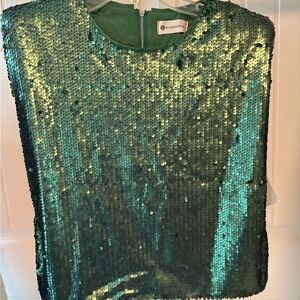 The Impeccable Pig Emerald Green Sequin Tank Blouse size L NWT